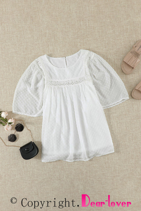 Flutter Sleeves Sheer Textured Babydoll Top